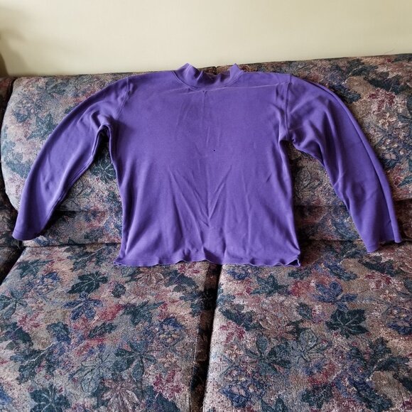 Purple, cotton, mock neck top, sleeves, vintage 90s, Karen Scott, with holes - Picture 1 of 9